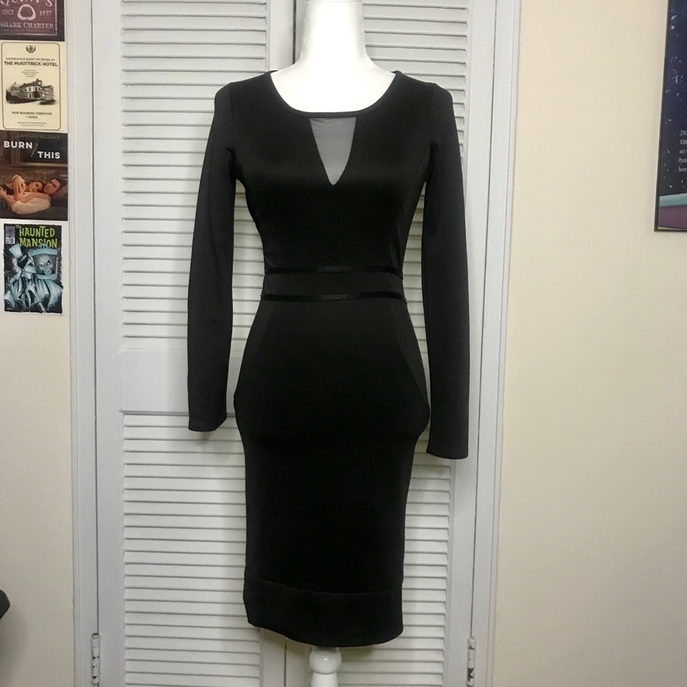 Black Long Sleeve Knee-Length Bodycon Dress - M - Picture 2 of 6